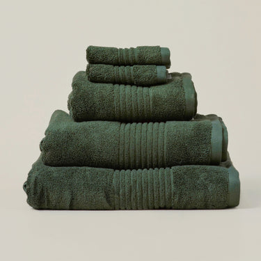Khaki green eco friendly bamboo towel bale - face cloths, hand towel, bath towel, and bath sheet.