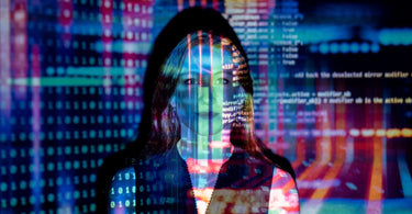 Code Projected Over Woman