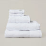 White eco friendly bamboo towel bale - face cloths, hand towel, bath towel, and bath sheet.