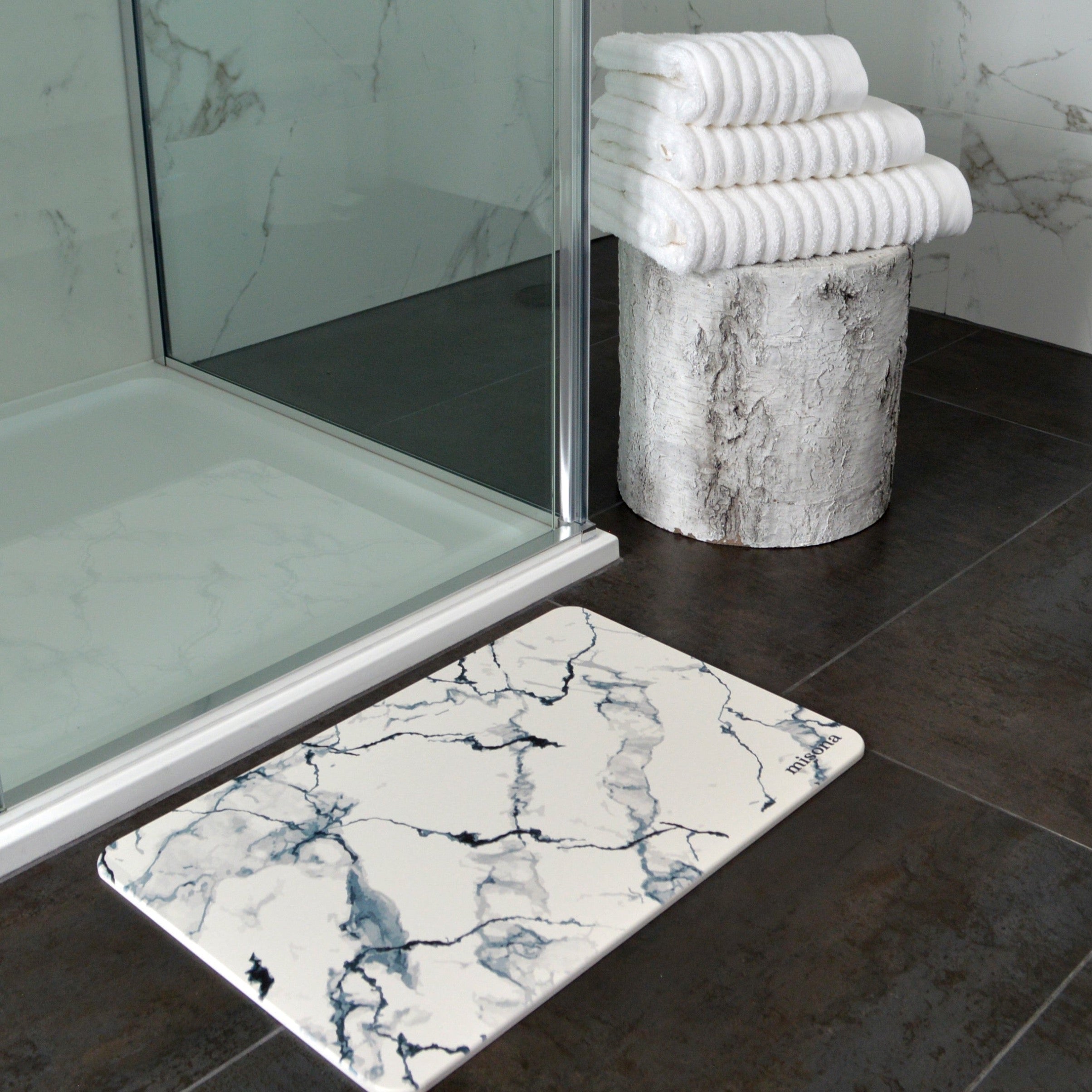 White Marble Bath Mat Modern Minimalist Bathroom Decor Stone